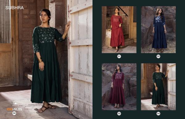 100 Miles Subhra Fancy Cotton Designer Long Kurti Collection